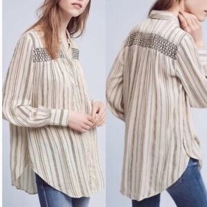 ANTHROPOLOGY FLOREAT Striped Button-Up Blouse Size Small